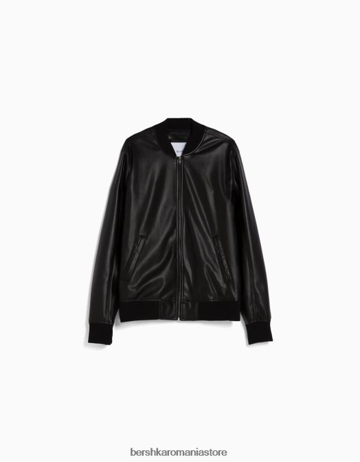 Bershka bărbați jachetă bomber din imitație de piele negru Z86D3064 îmbrăcăminte