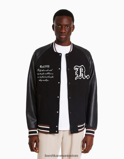 Bershka bărbați jachetă bomber din pânză grea și piele artificială negru Z86D3093 îmbrăcăminte