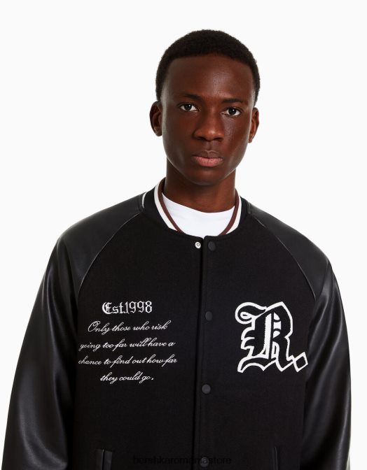 Bershka bărbați jachetă bomber din pânză grea și piele artificială negru Z86D3093 îmbrăcăminte