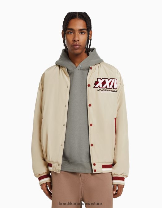 Bershka bărbați jachetă bomber matlasată imprimată cremă Z86D3106 îmbrăcăminte