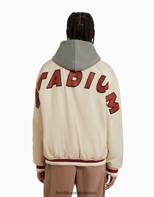 Bershka bărbați jachetă bomber matlasată imprimată cremă Z86D3106 îmbrăcăminte