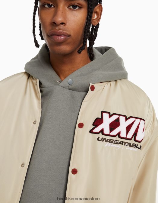 Bershka bărbați jachetă bomber matlasată imprimată cremă Z86D3106 îmbrăcăminte