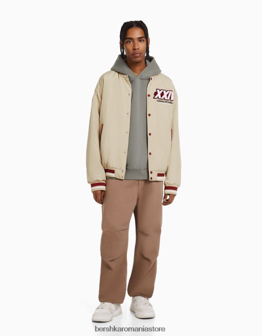 Bershka bărbați jachetă bomber matlasată imprimată cremă Z86D3106 îmbrăcăminte