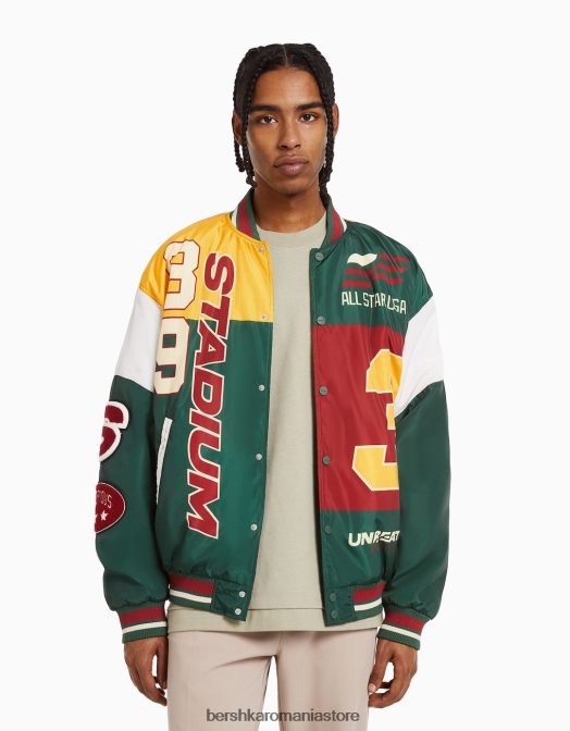 Bershka bărbați jachetă bomber matlasată imprimată verde Z86D3107 îmbrăcăminte