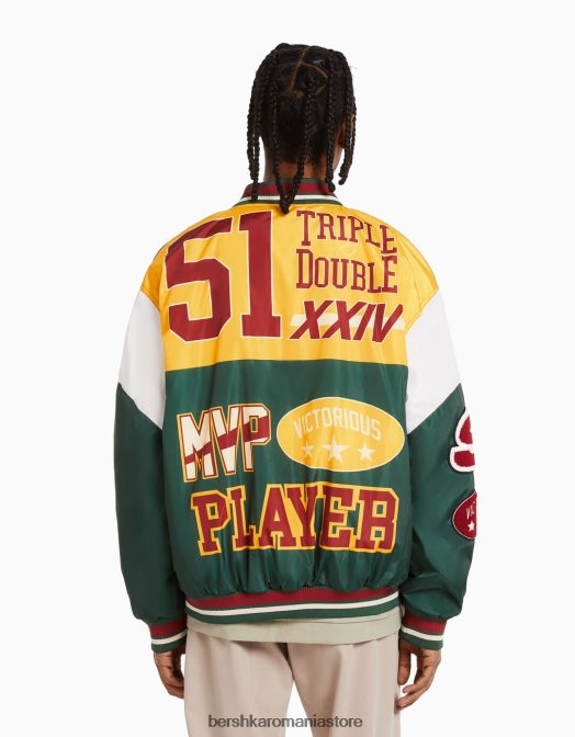 Bershka bărbați jachetă bomber matlasată imprimată verde Z86D3107 îmbrăcăminte