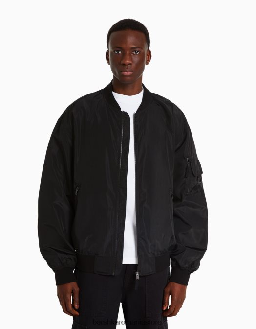 Bershka bărbați jachetă bomber ușoară negru Z86D3050 îmbrăcăminte