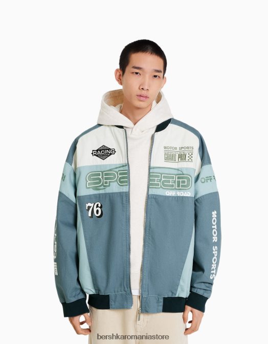 Bershka bărbați jachetă de denim de curse albastru Z86D3043 îmbrăcăminte