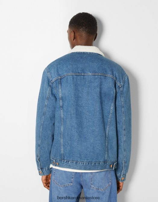 Bershka bărbați jachetă din denim cu căptușeală fleece albastru Z86D3101 îmbrăcăminte