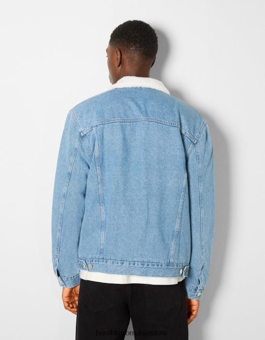 Bershka bărbați jachetă din denim cu căptușeală fleece albastru deschis Z86D3102 îmbrăcăminte