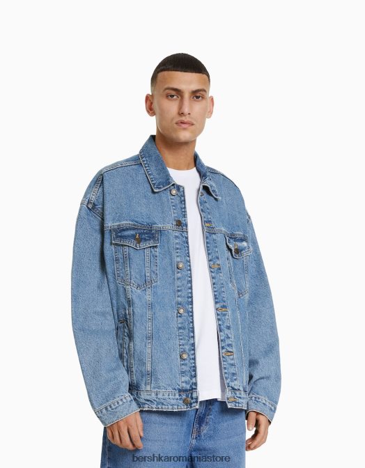 Bershka bărbați jachetă din denim supradimensionată albastru deschis Z86D3055 îmbrăcăminte