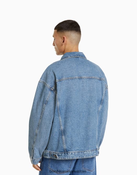 Bershka bărbați jachetă din denim supradimensionată albastru deschis Z86D3055 îmbrăcăminte