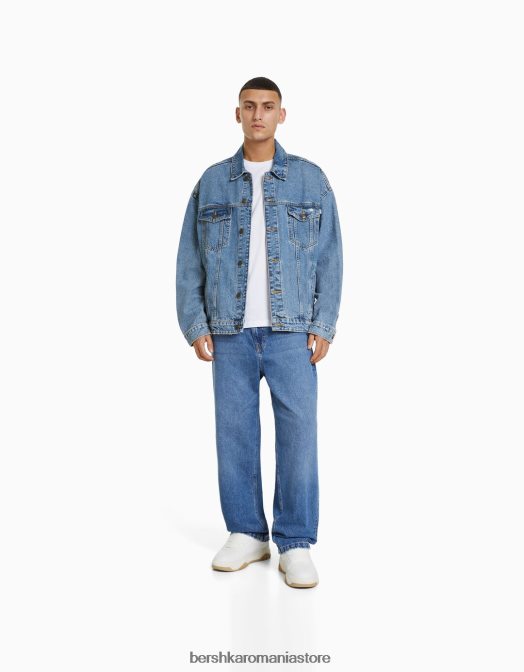 Bershka bărbați jachetă din denim supradimensionată albastru deschis Z86D3055 îmbrăcăminte