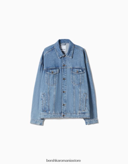 Bershka bărbați jachetă din denim supradimensionată albastru deschis Z86D3055 îmbrăcăminte