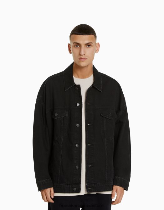 Bershka bărbați jachetă din denim supradimensionată negru Z86D3054 îmbrăcăminte