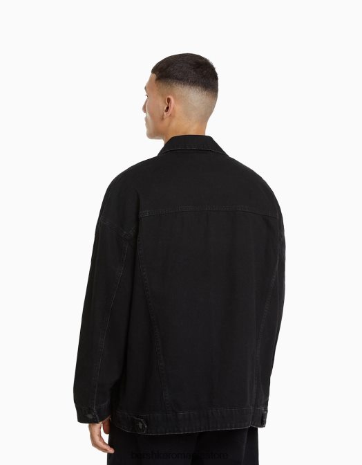 Bershka bărbați jachetă din denim supradimensionată negru Z86D3054 îmbrăcăminte