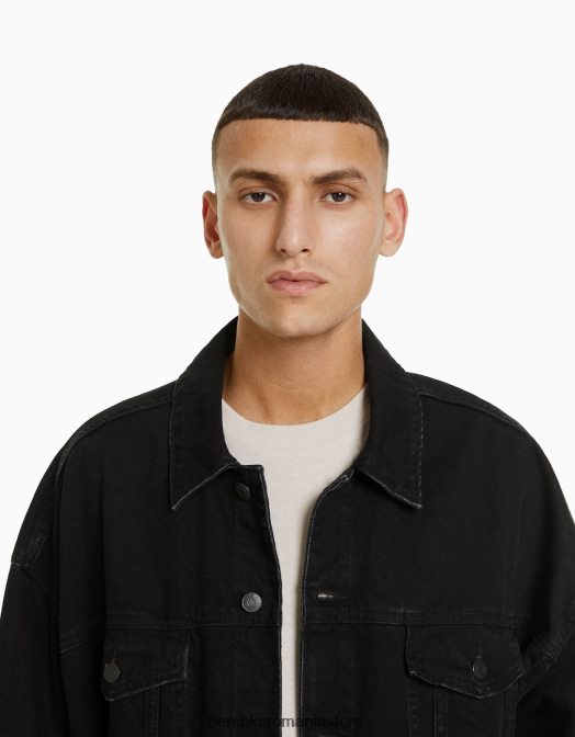 Bershka bărbați jachetă din denim supradimensionată negru Z86D3054 îmbrăcăminte