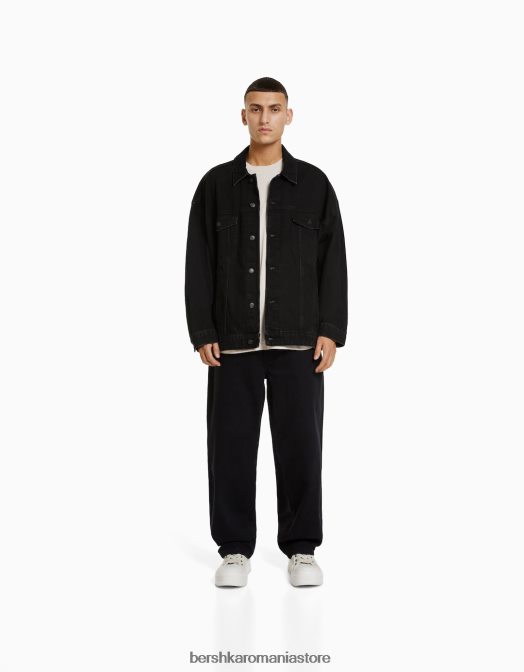 Bershka bărbați jachetă din denim supradimensionată negru Z86D3054 îmbrăcăminte