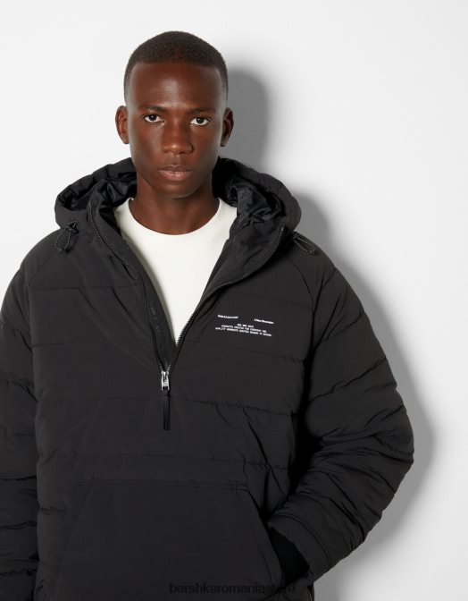 Bershka bărbați jachetă pufă cu buzunar husă negru Z86D3059 îmbrăcăminte