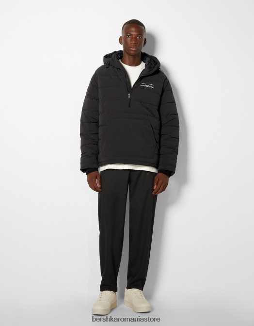 Bershka bărbați jachetă pufă cu buzunar husă negru Z86D3059 îmbrăcăminte