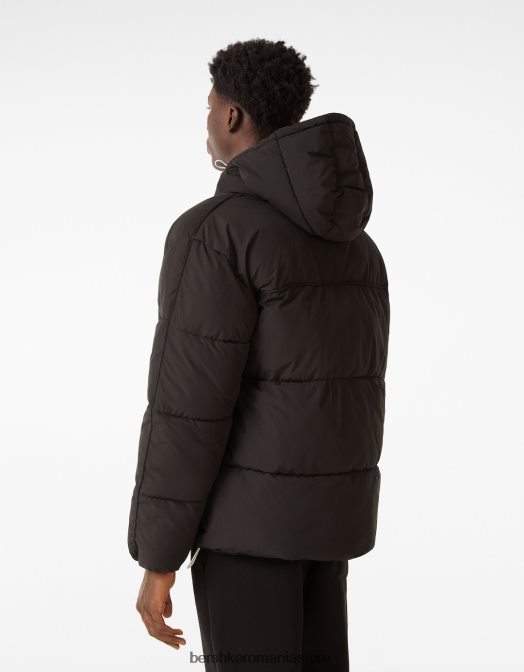Bershka bărbați jachetă puf cu glugă negru Z86D3088 îmbrăcăminte