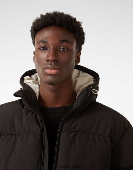 Bershka bărbați jachetă puf cu glugă negru Z86D3088 îmbrăcăminte