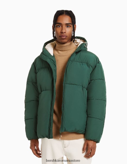 Bershka bărbați jachetă puf cu glugă verde Z86D3089 îmbrăcăminte