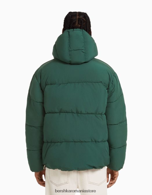 Bershka bărbați jachetă puf cu glugă verde Z86D3089 îmbrăcăminte