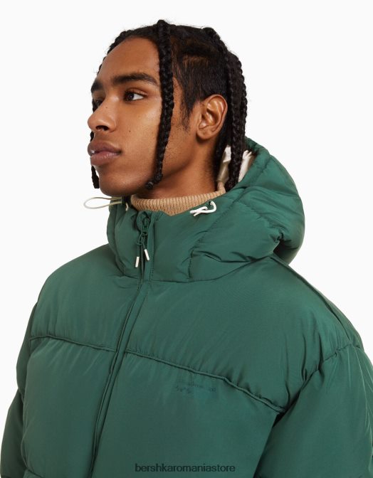 Bershka bărbați jachetă puf cu glugă verde Z86D3089 îmbrăcăminte