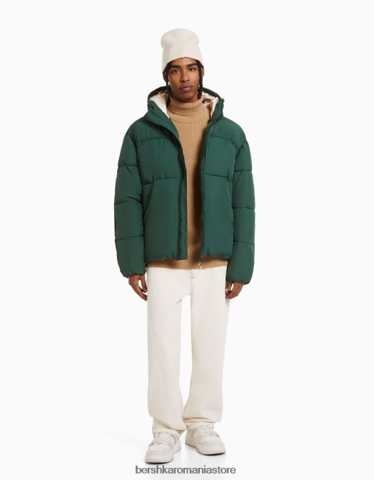 Bershka bărbați jachetă puf cu glugă verde Z86D3089 îmbrăcăminte