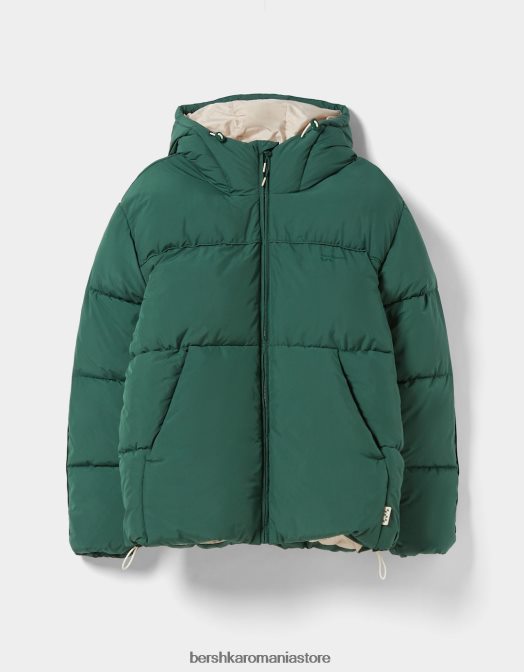 Bershka bărbați jachetă puf cu glugă verde Z86D3089 îmbrăcăminte