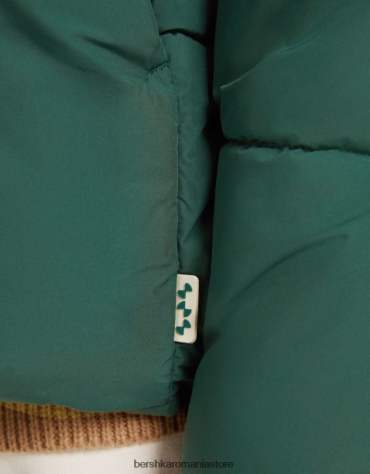 Bershka bărbați jachetă puf cu glugă verde Z86D3089 îmbrăcăminte