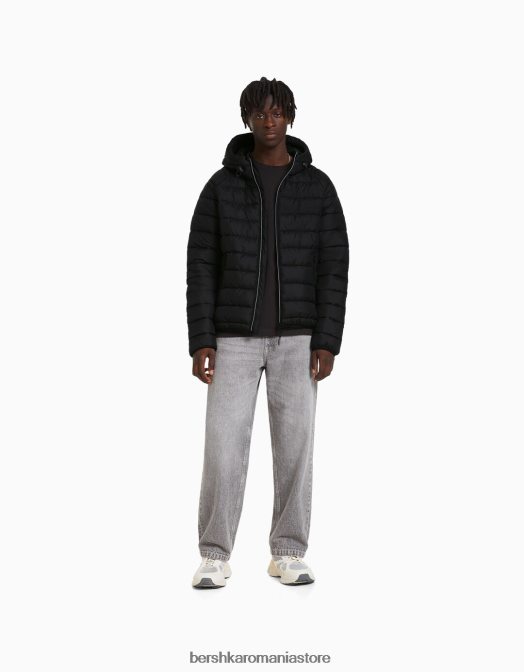 Bershka bărbați jachetă pufă ușoară negru Z86D3061 îmbrăcăminte