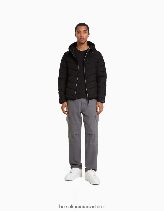 Bershka bărbați jachetă pufă ușoară negru Z86D3081 îmbrăcăminte