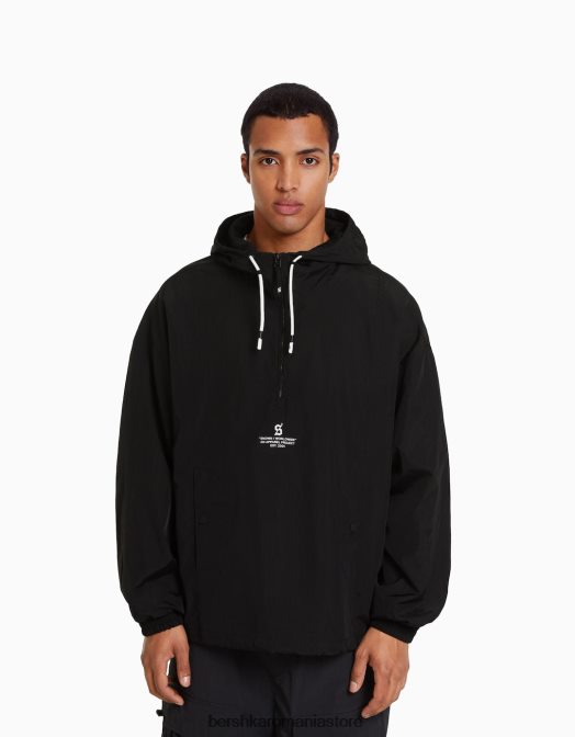 Bershka bărbați jachetă subțire din nailon negru Z86D3073 îmbrăcăminte