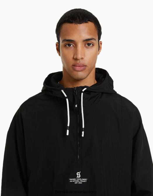 Bershka bărbați jachetă subțire din nailon negru Z86D3073 îmbrăcăminte