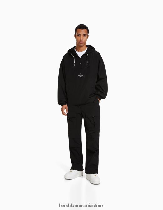 Bershka bărbați jachetă subțire din nailon negru Z86D3073 îmbrăcăminte