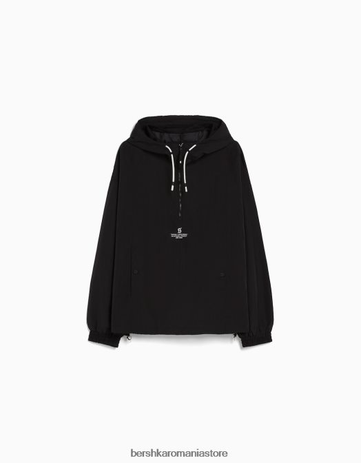 Bershka bărbați jachetă subțire din nailon negru Z86D3073 îmbrăcăminte