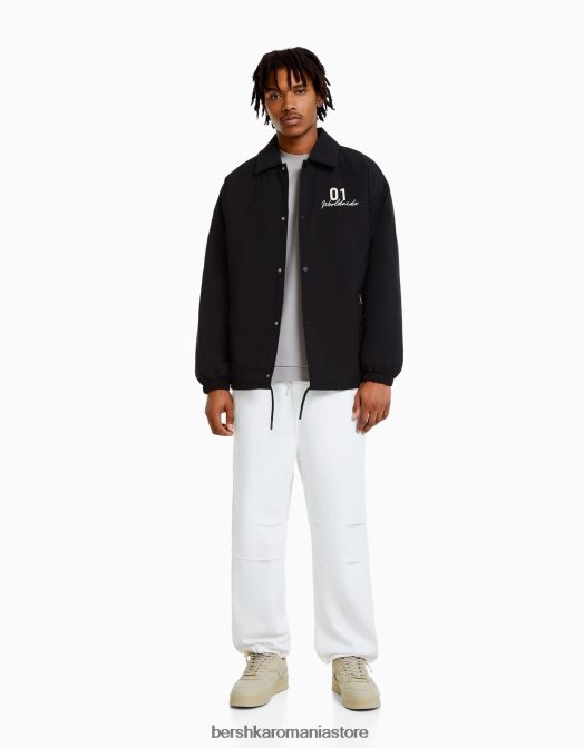 Bershka bărbați jacheta cu imprimeu la spate negru Z86D3048 îmbrăcăminte