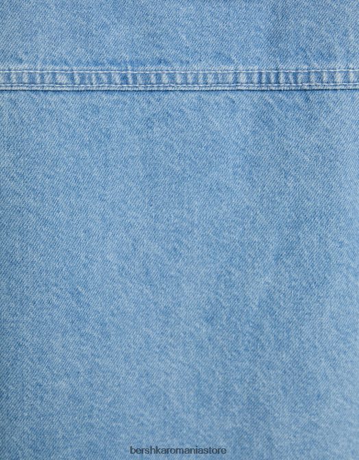 Bershka bărbați jacheta denim cu gluga albastru deschis Z86D3053 îmbrăcăminte