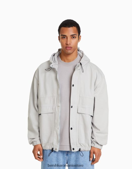 Bershka bărbați jacheta denim parașuta cu glugă gri Z86D3075 îmbrăcăminte