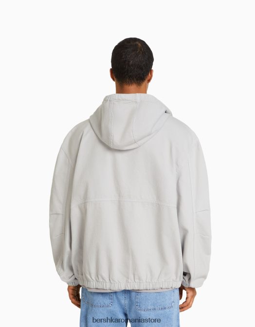 Bershka bărbați jacheta denim parașuta cu glugă gri Z86D3075 îmbrăcăminte