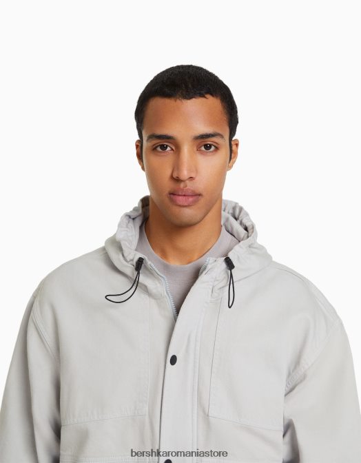 Bershka bărbați jacheta denim parașuta cu glugă gri Z86D3075 îmbrăcăminte