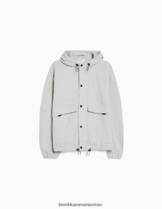 Bershka bărbați jacheta denim parașuta cu glugă gri Z86D3075 îmbrăcăminte
