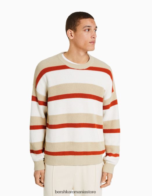 Bershka bărbați pulover cu dungi orizontale cremă Z86D3013 îmbrăcăminte