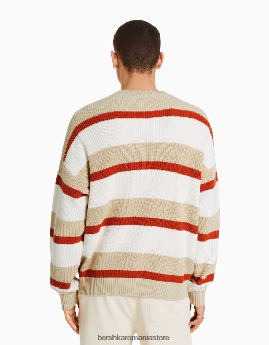 Bershka bărbați pulover cu dungi orizontale cremă Z86D3013 îmbrăcăminte