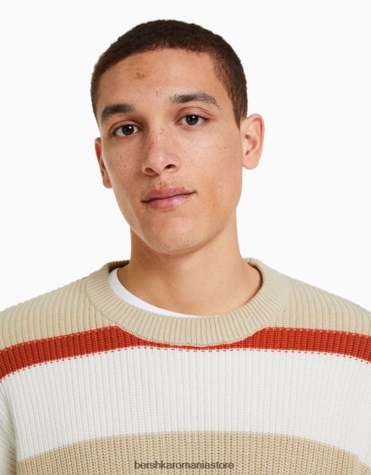 Bershka bărbați pulover cu dungi orizontale cremă Z86D3013 îmbrăcăminte