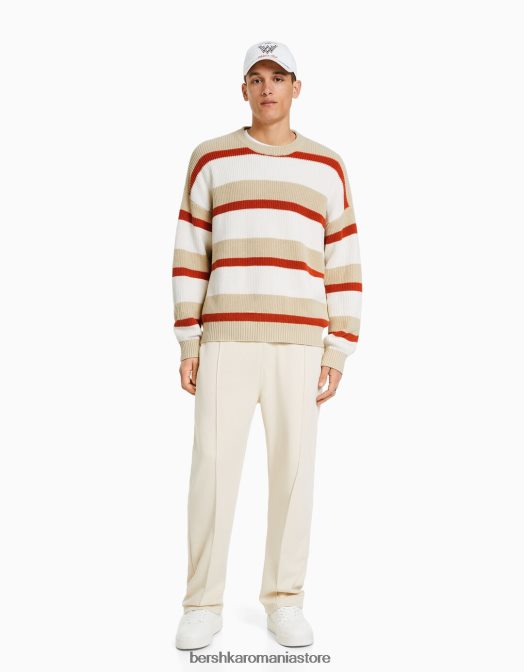 Bershka bărbați pulover cu dungi orizontale cremă Z86D3013 îmbrăcăminte