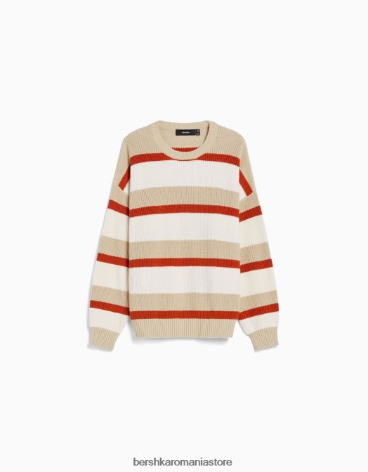 Bershka bărbați pulover cu dungi orizontale cremă Z86D3013 îmbrăcăminte