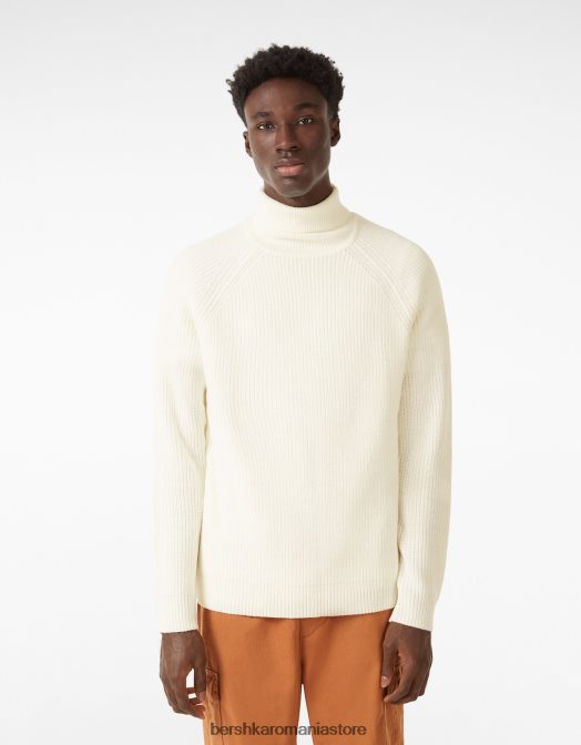 Bershka bărbați pulover cu guler rotit alb Z86D3016 îmbrăcăminte