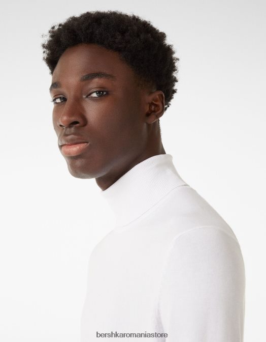 Bershka bărbați pulover cu guler rotit alb Z86D3019 îmbrăcăminte